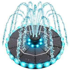 Solar Fountain with Colorful Ring Lights and Battery