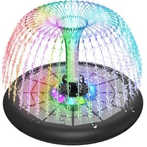 Solar Fountain with LED Lights and Backup Battery
