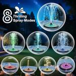 Solar Fountain with LED Lights and Backup Battery