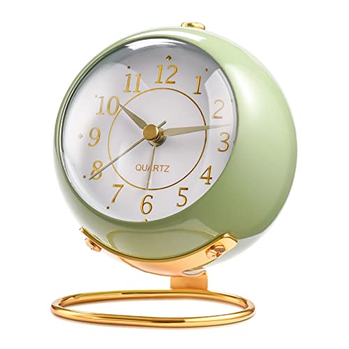 Retro Cute Analog Alarm Clock with Night Light (Green)