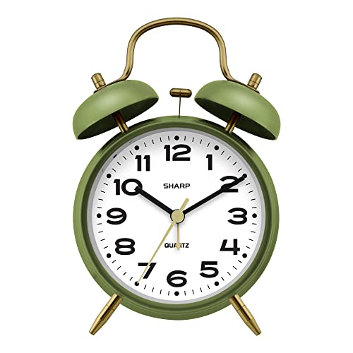 Matte Sage Twin Bell Alarm Clock - Rustic Bronze Accent