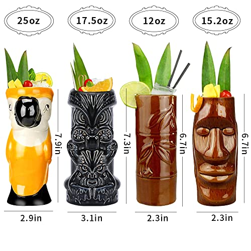 Set of 4 Ceramic Tiki Mugs