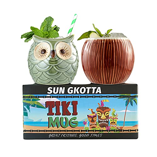 Coconut & Owl Ceramic Tiki Mug Set