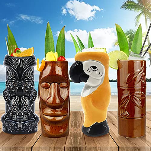 Set of 4 Ceramic Tiki Mugs