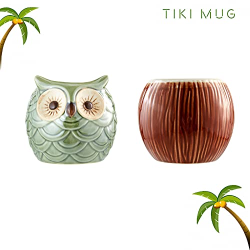 Coconut & Owl Ceramic Tiki Mug Set