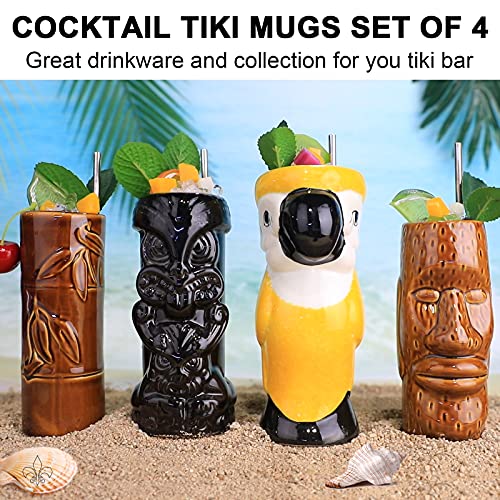 Set of 4 Ceramic Tiki Mugs