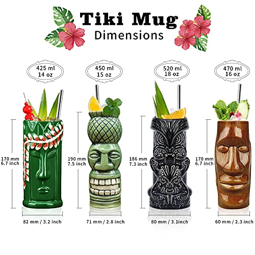 Hawaiian Tiki Mugs Set of 4