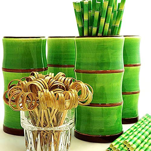 Tiki Mug Drinkware Set of 4 - Green Bamboo