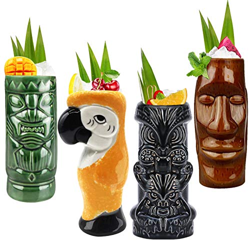 Hawaiian Tiki Cocktail Glass Set - 4 Pieces