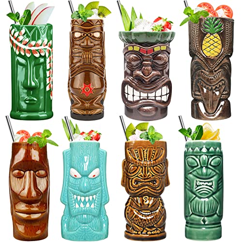 Set of 8 Ceramic Tiki Mugs