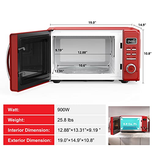 Retro Red Microwave with Auto Cook & Reheat