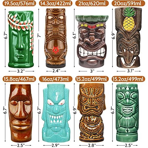 Set of 8 Ceramic Tiki Mugs