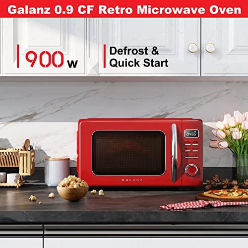 Retro Red Microwave with Auto Cook & Reheat