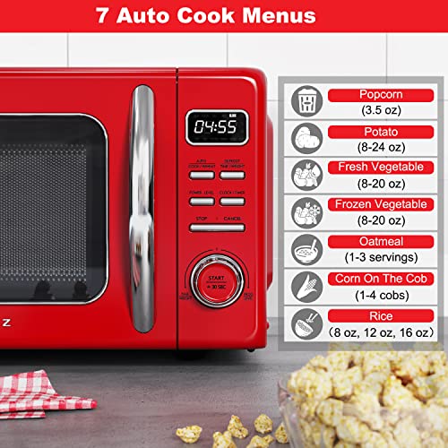 Retro Red Microwave with Auto Cook & Reheat