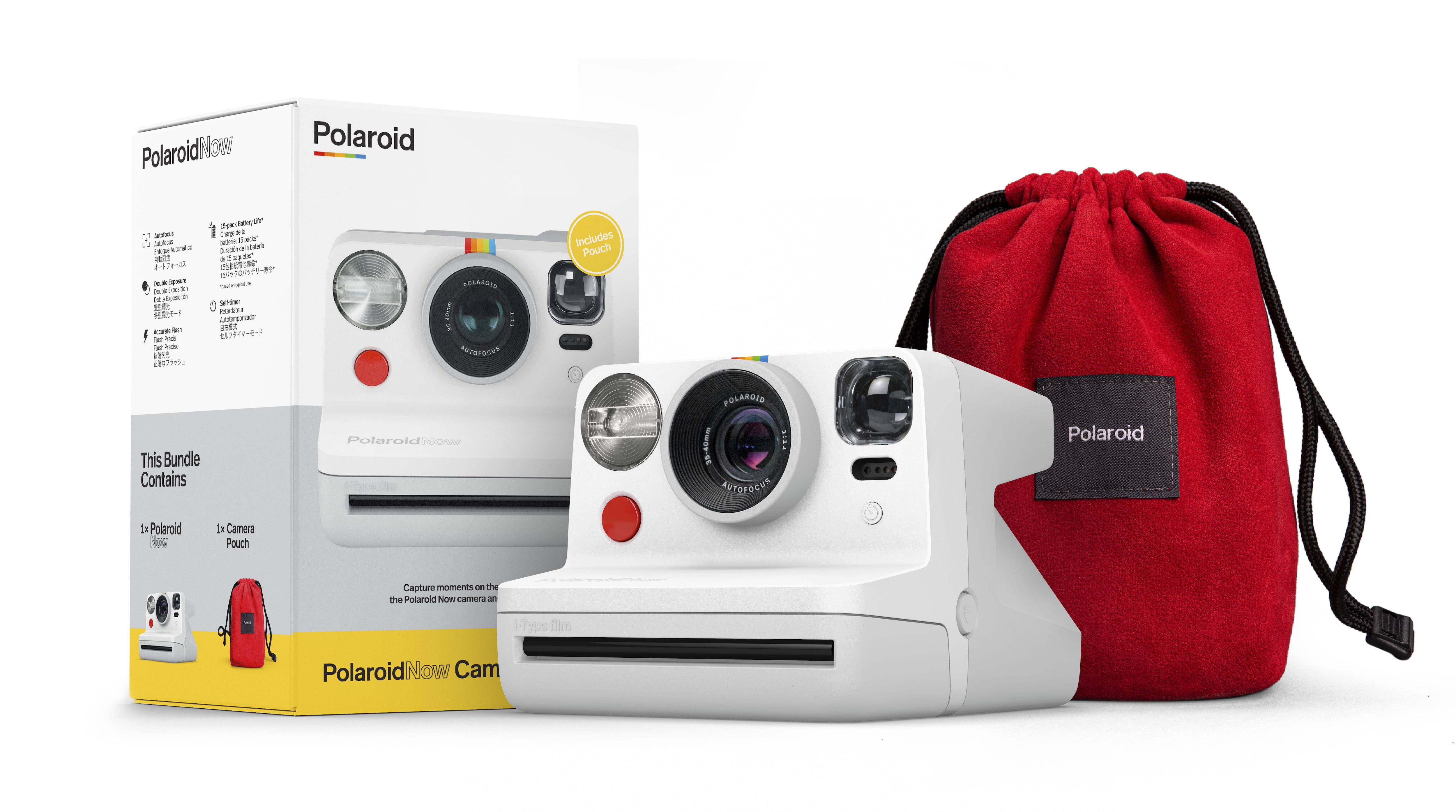 White Polaroid Now Camera and Red Pouch Bundle