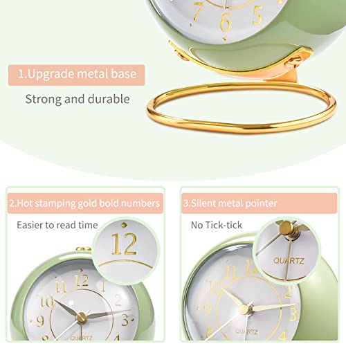 Retro Cute Analog Alarm Clock with Night Light (Green)