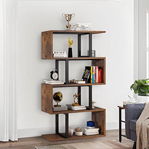 Retro Brown Geometric Bookcase Storage Shelf
