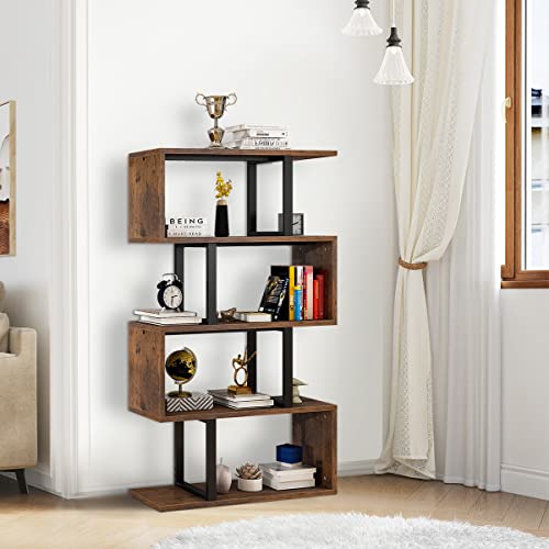 Retro Brown Geometric Bookcase Storage Shelf