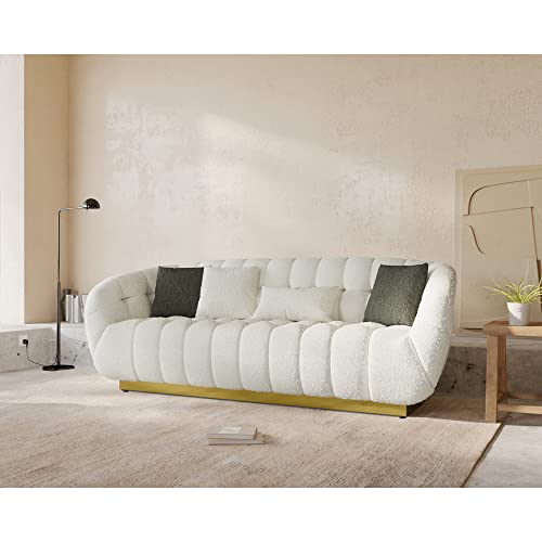 Mid-Century White Sofa with Seashell Performance