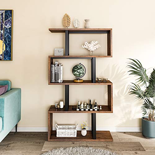 Retro Brown Geometric Bookcase Storage Shelf