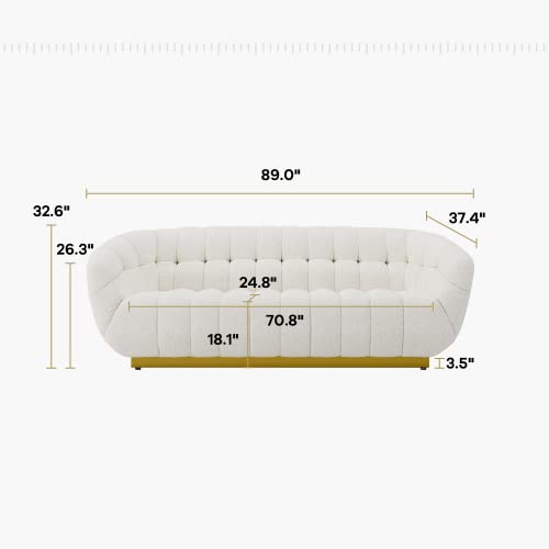 Mid-Century White Sofa with Seashell Performance
