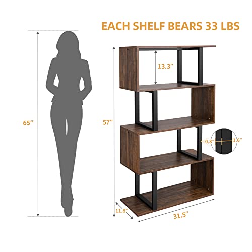 Retro Brown Geometric Bookcase Storage Shelf