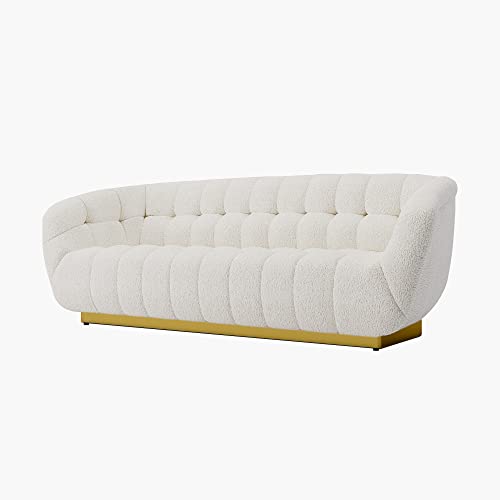 Mid-Century White Sofa with Seashell Performance