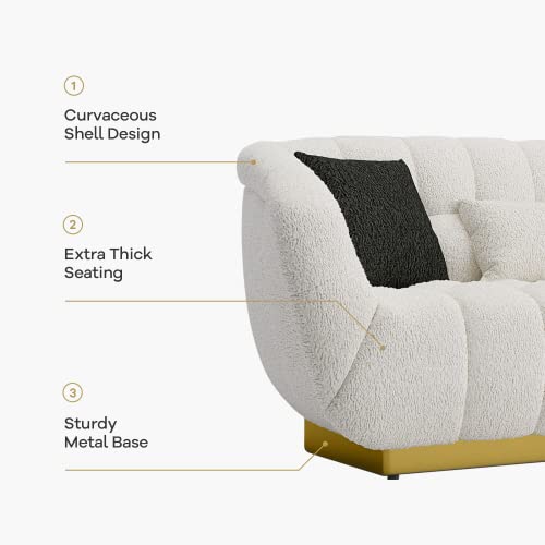 Mid-Century White Sofa with Seashell Performance
