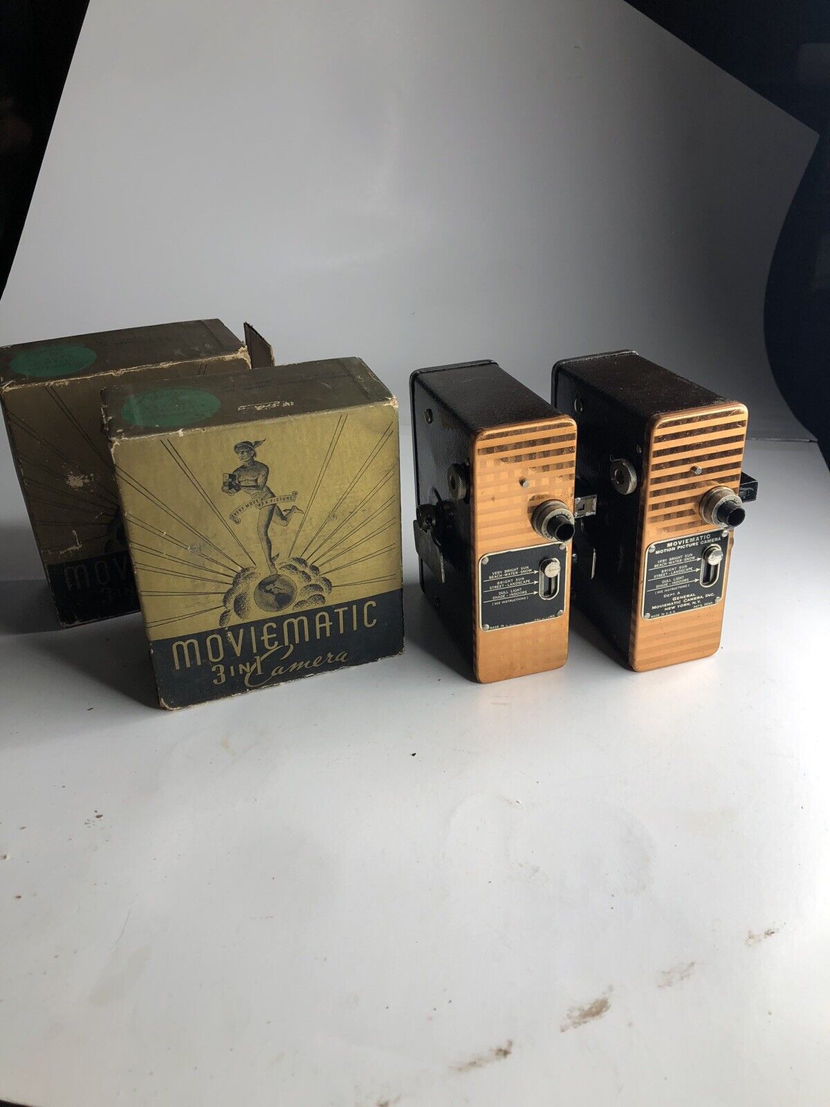 Pair (two)Vintage Moviematic Motion Picture 3 in 1 Cameras In Original Boxs.