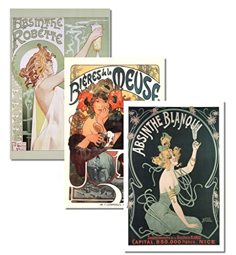 Art Nouveau Absinthe Biere Liquor Poster Set