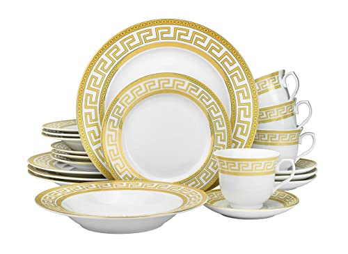 Vintage Greek Key Gold Dinnerware Set - 60 pieces
