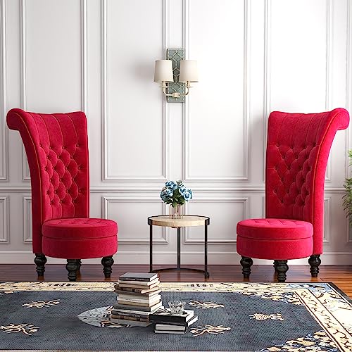 Armless Velvet Retro Chairs, Set of 2, Royal Red