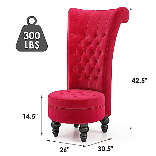Armless Velvet Retro Chairs, Set of 2, Royal Red