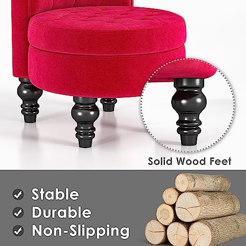 Armless Velvet Retro Chairs, Set of 2, Royal Red