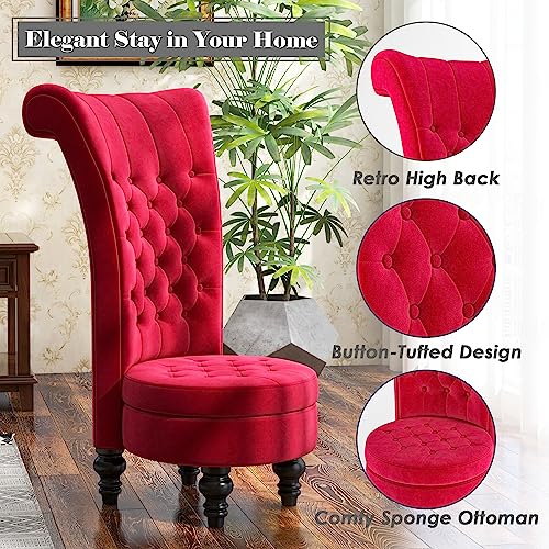 Armless Velvet Retro Chairs, Set of 2, Royal Red