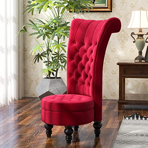 Armless Velvet Retro Chairs, Set of 2, Royal Red