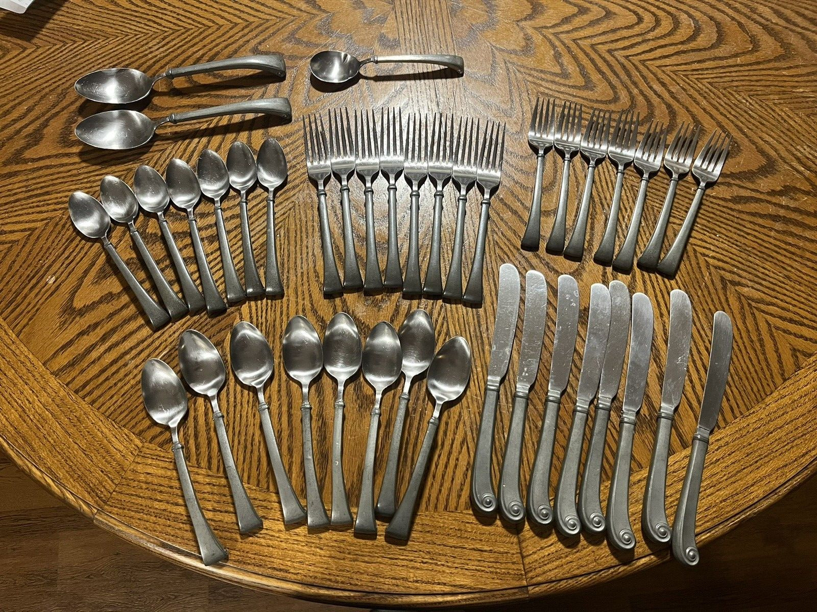 Vintage Pewter Flatware Set for 8, 41 Pieces
