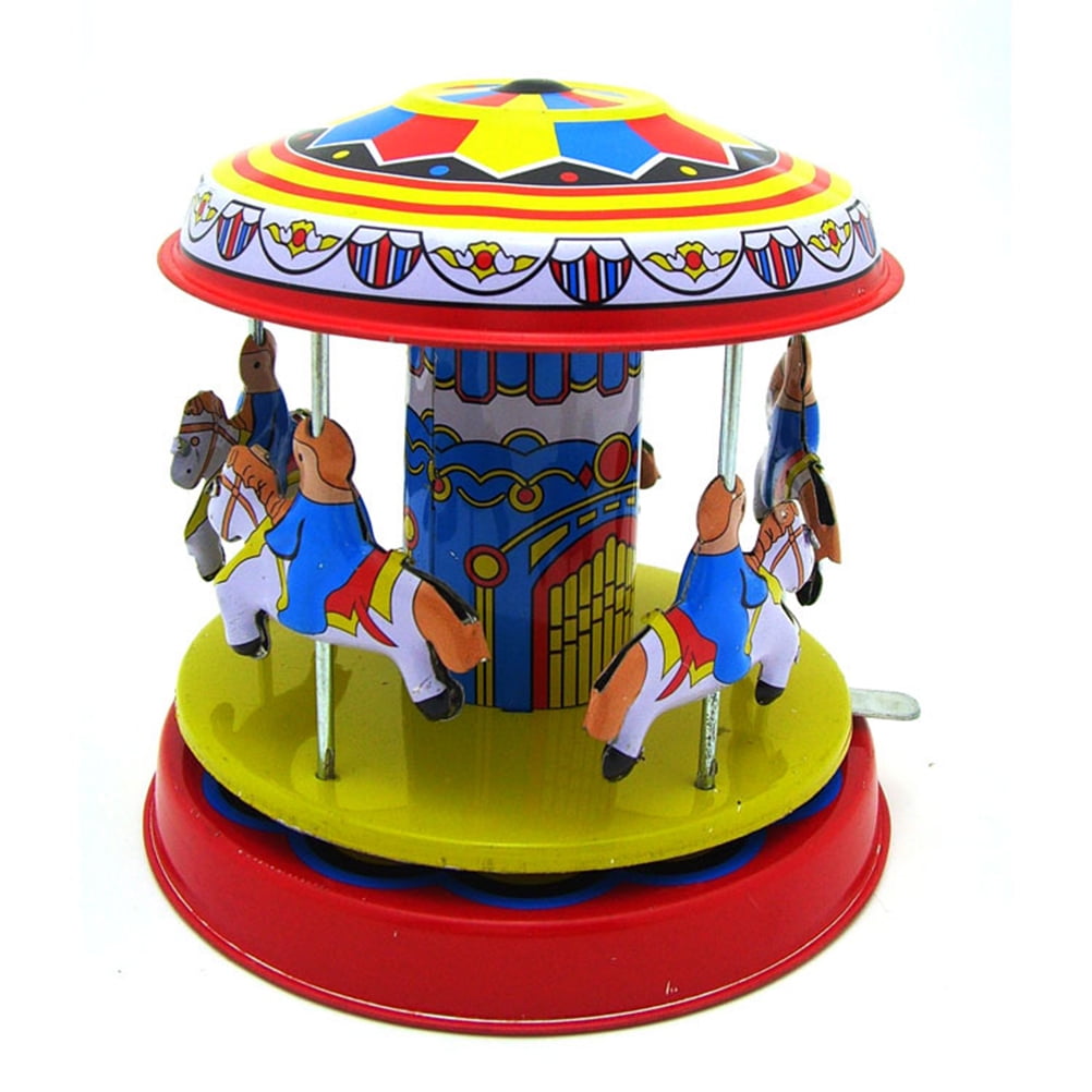 Retro Tin Clockwork Merry-Go-Round Toy Decoration