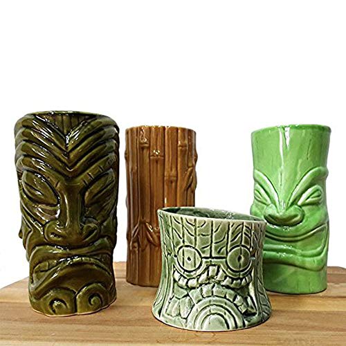 Set of 4 Ceramic Tiki Cocktail Mugs