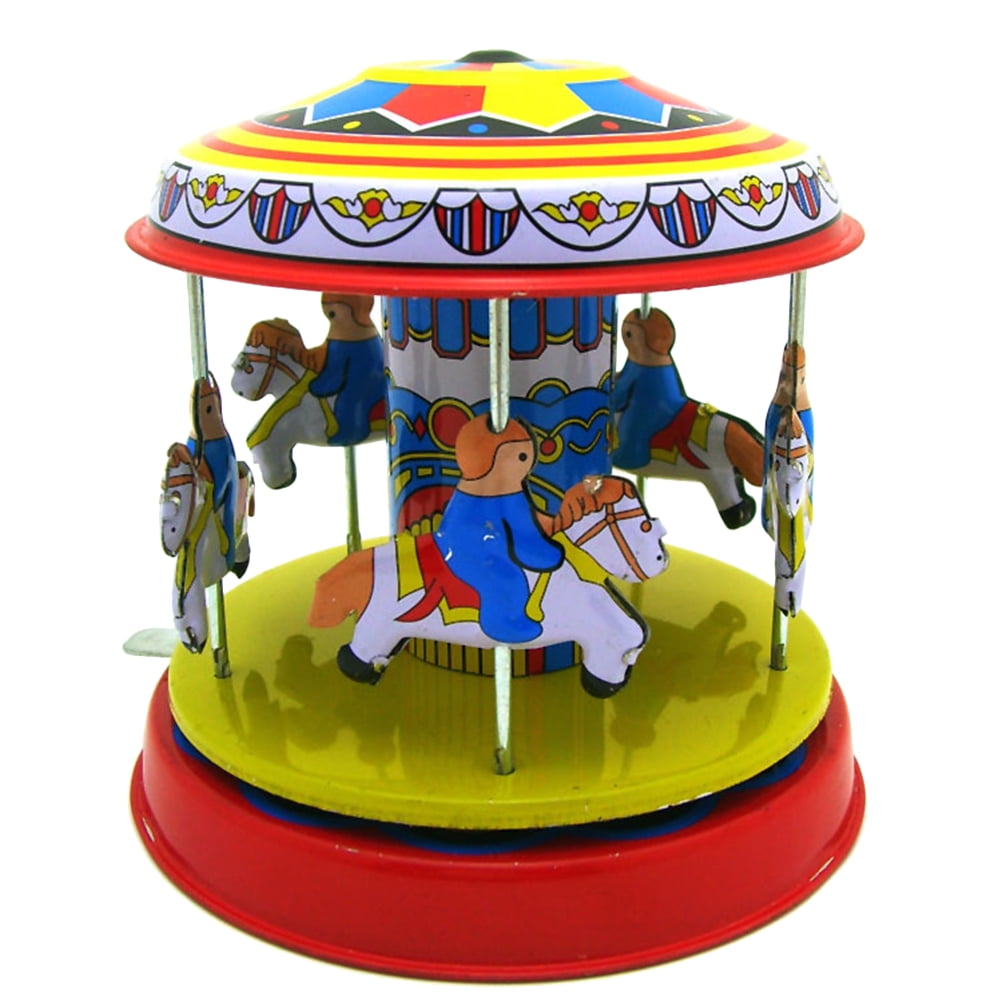 Retro Tin Clockwork Merry-Go-Round Toy Decoration