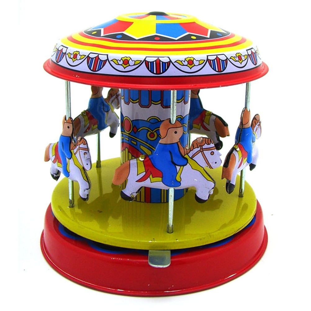 Retro Tin Clockwork Merry-Go-Round Toy Decoration