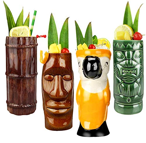 Set of 4 Large Tiki Cocktail Mugs