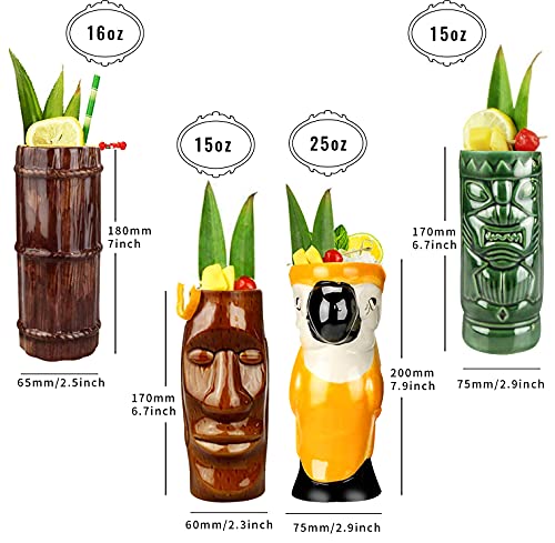 Set of 4 Large Tiki Cocktail Mugs