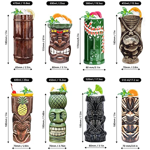 Tiki Luau Cocktail Mugs Set - 8pcs