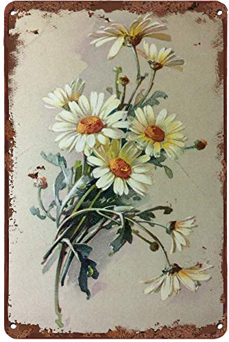 White Daisy Dewdrop Tin Sign Retro Wall Decor