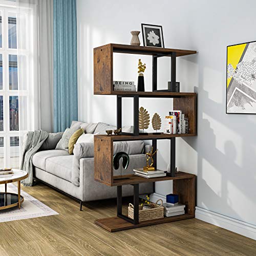 Retro Brown Geometric Bookcase Storage Shelf