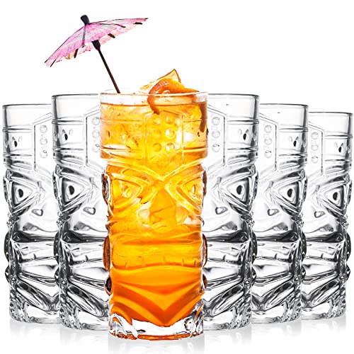 Cedilis 6 Pack 14oz Tiki Glasses Set