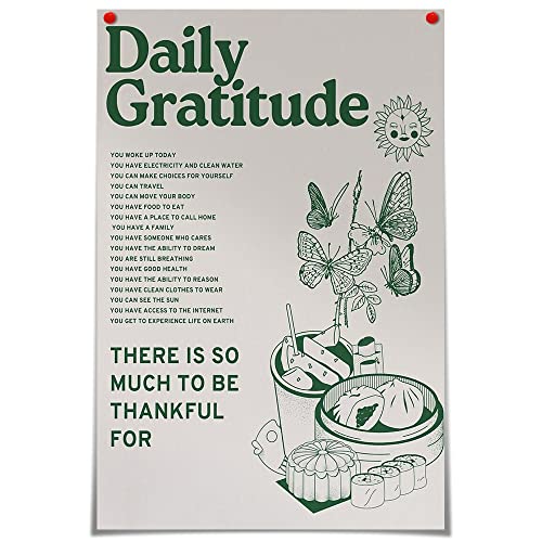 Green Inspirational Quotes Gratitude Posters for Retro Decor