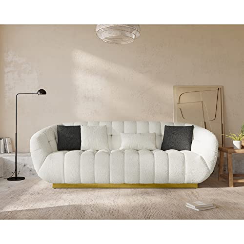 Mid-Century White Sofa with Seashell Performance