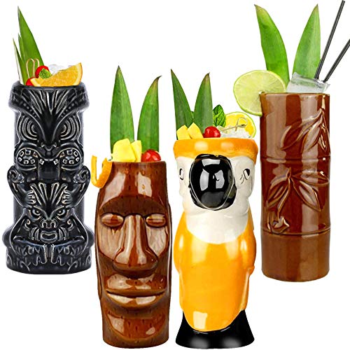 Set of 4 Ceramic Tiki Mugs